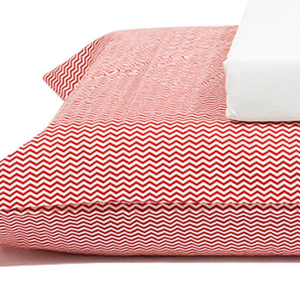 jogo de cama listrado vermelho lencol branco 3