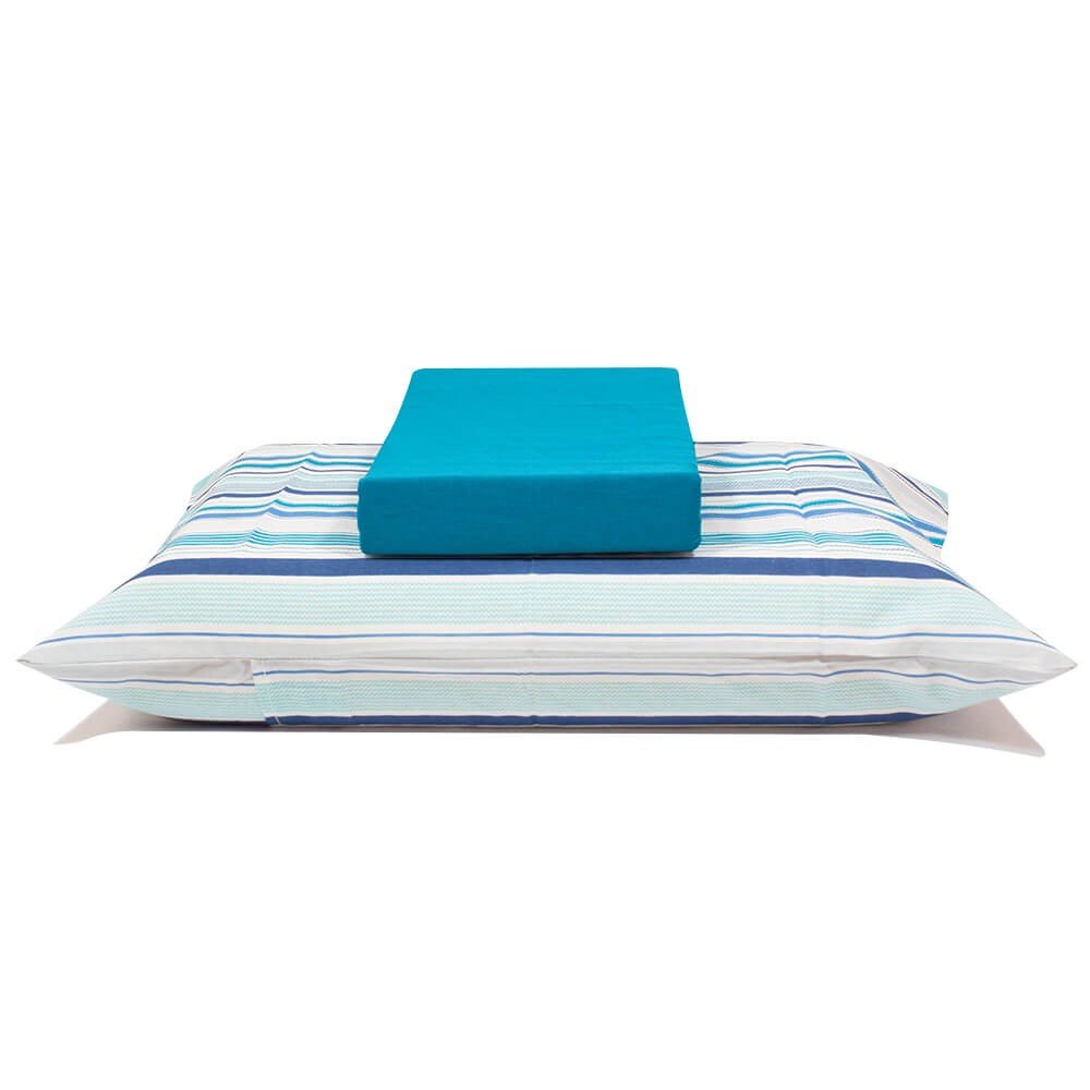 jogo de cama listras azul lencol azul 1