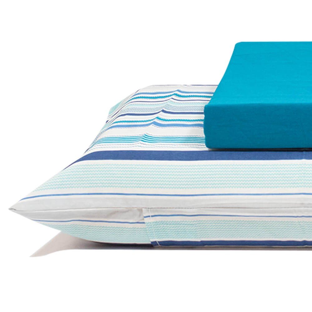jogo de cama listras azul lencol azul 2