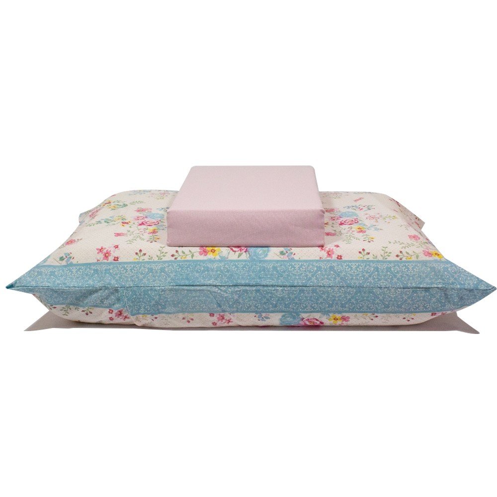 jogo de cama flores coloridas lencol rosa claro 1