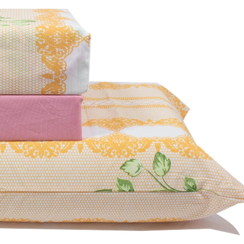 jogo de cama plantas flor e desenhos laranja lencol rosa 3