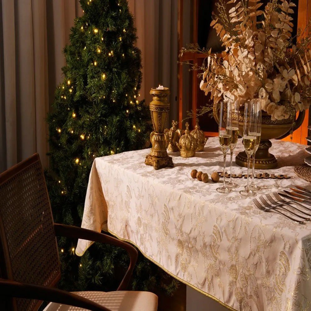 toalha de mesa quadrada karsten golden natal