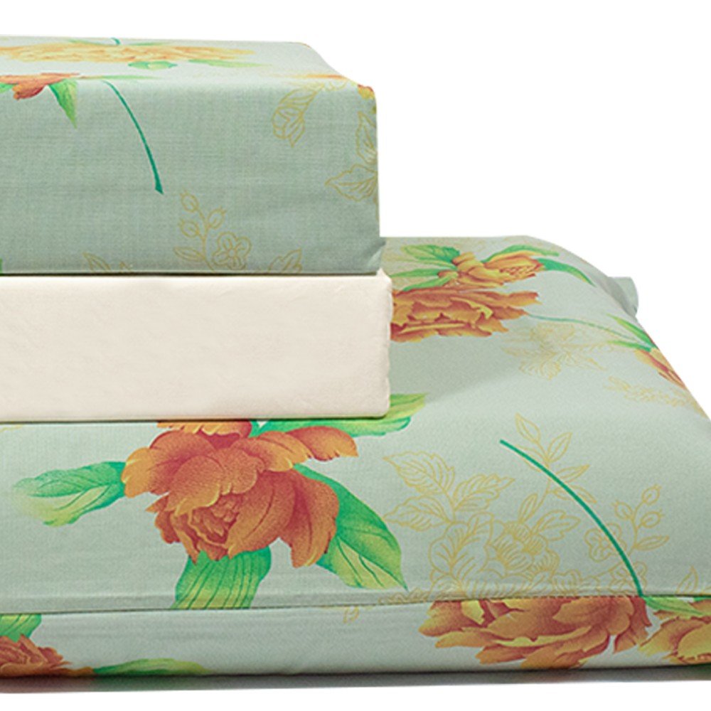 jogo de cama flores verde lencol perola 3
