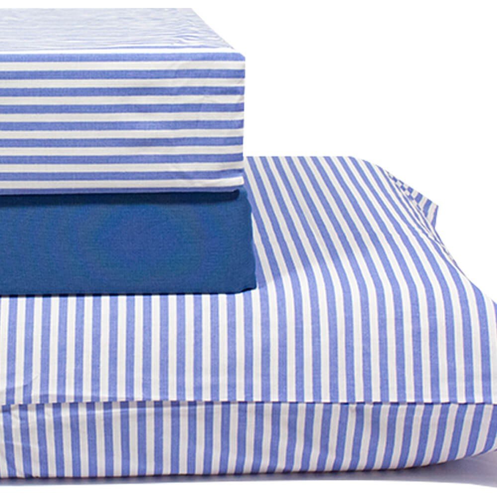 jogo de cama listrado azul lencol azul 3