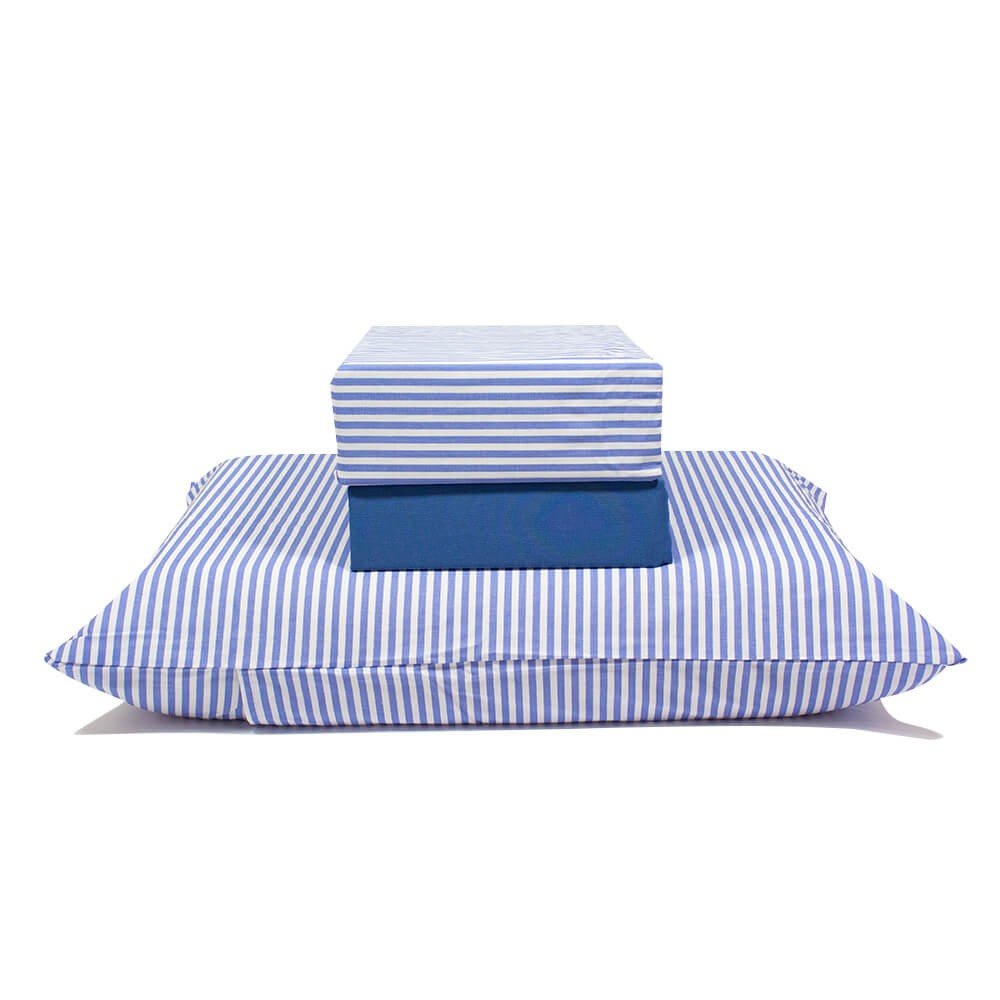 jogo de cama listrado azul lencol azul