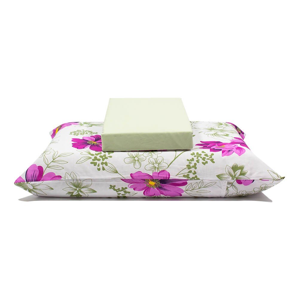 jogo de cama flores coloridas lencol verde claro 1
