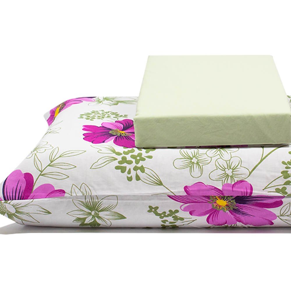 jogo de cama flores coloridas lencol verde claro 2