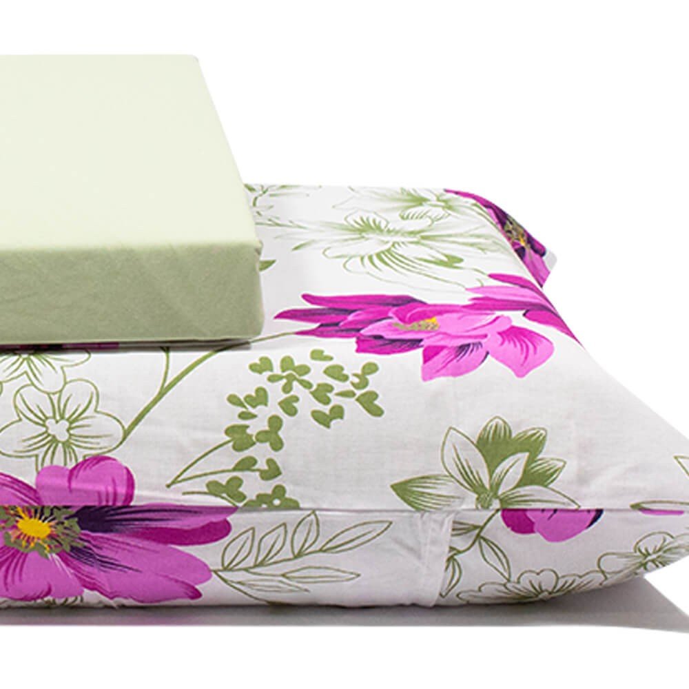 jogo de cama flores coloridas lencol verde claro 3