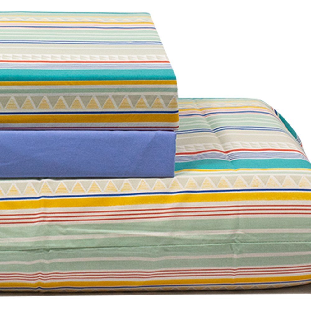 jogo de cama litras coloridas lencol azul 3