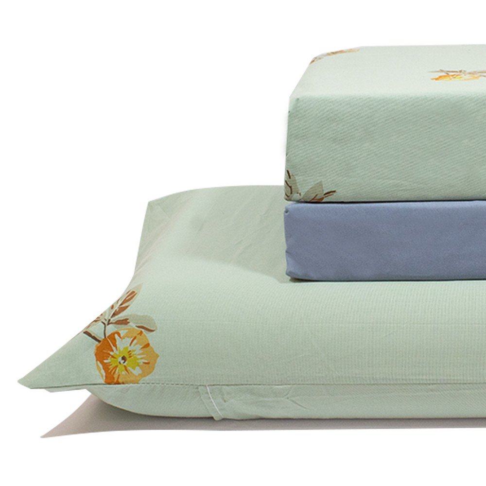 jogo de cama verde com lencol azul 2