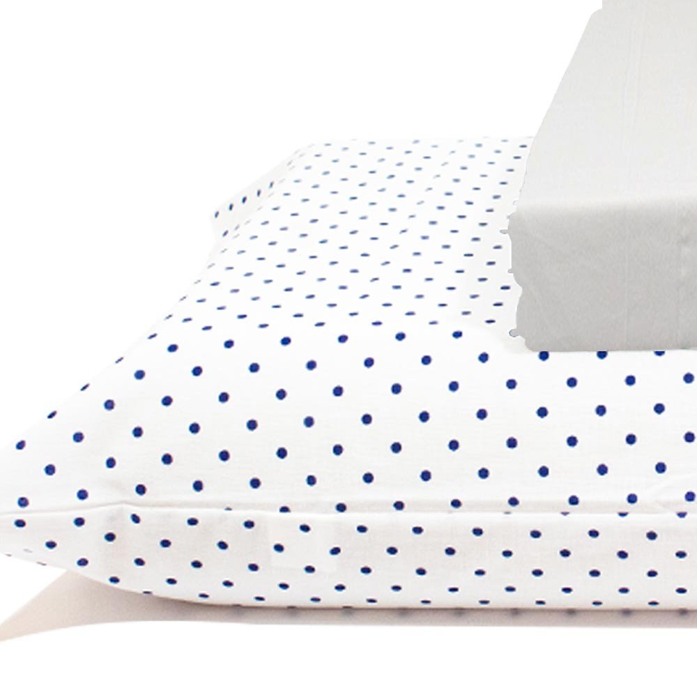 jogo de cama bolinhas azuis lencol branco2