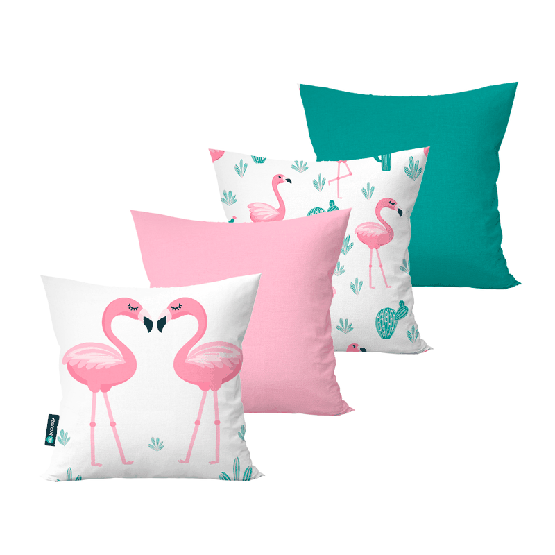 kit 4 capas para almofadas decorativas flamingo calf0220